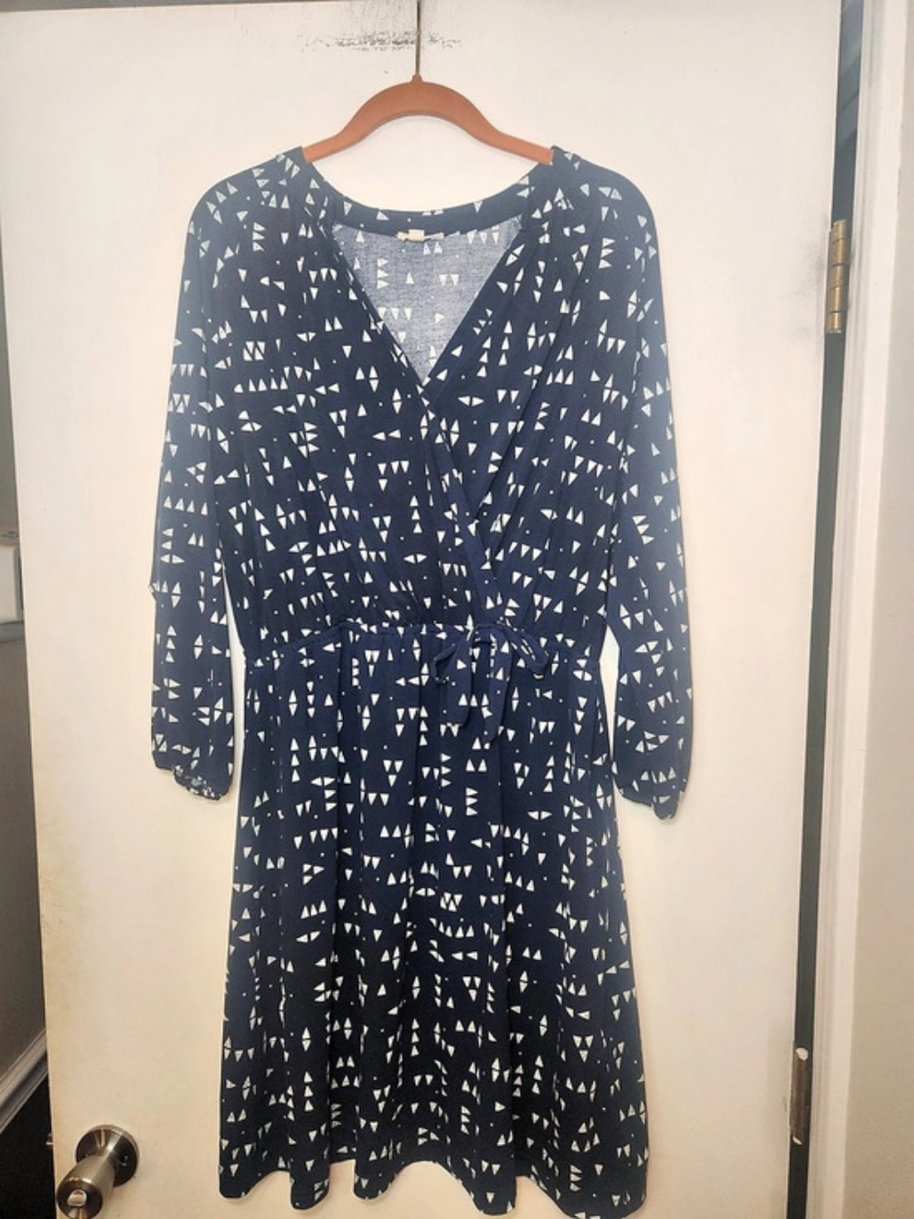 Maison Jules Long Sleeve Printed Dress in Blue & White Size XL